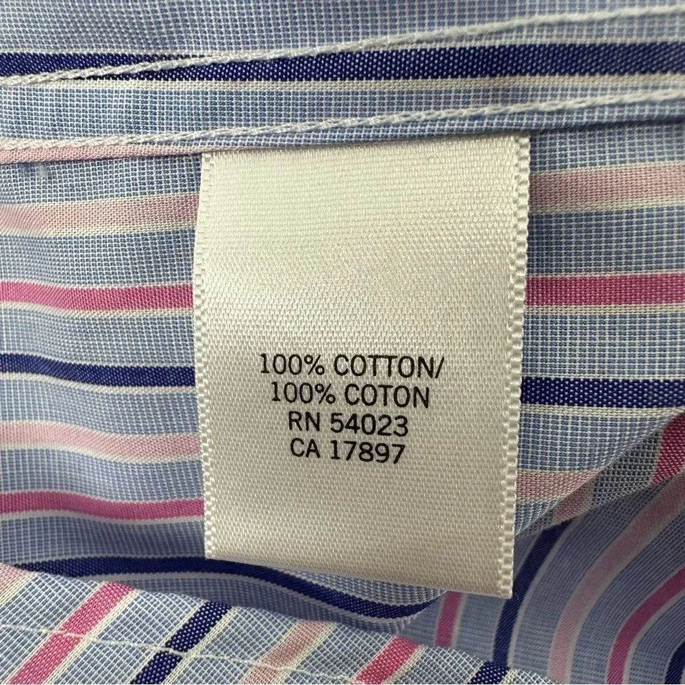 BANANA REPUBLIC Non Iron Slim Fit Blue Pink Striped Long-sleeve Button Down Sz M